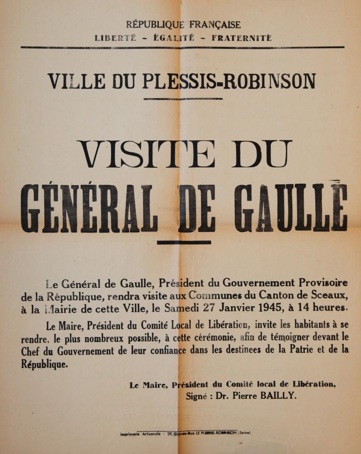 Affiche annonçant la visite du Général de Gaulle à Sceaux